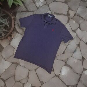 Ralph Lauren Mens Large Navy Blue Short Sleeve Polo Red Pony Preppy Golf Classic